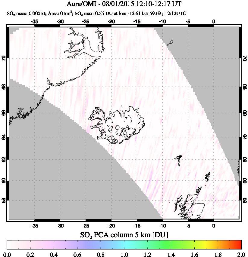 A sulfur dioxide image over Iceland on Aug 01, 2015.