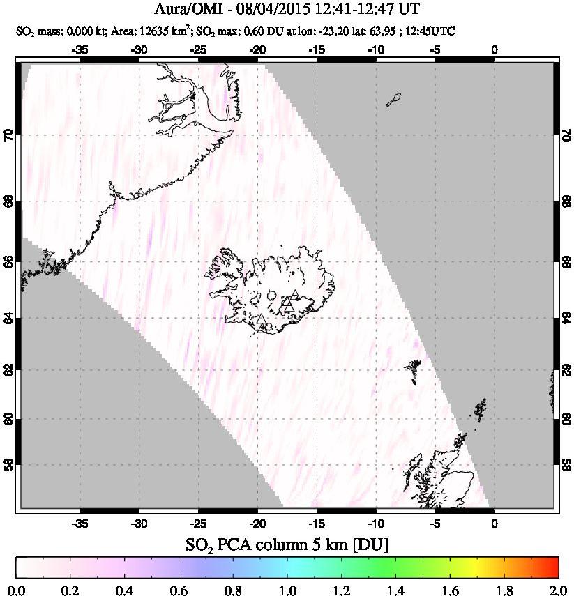 A sulfur dioxide image over Iceland on Aug 04, 2015.