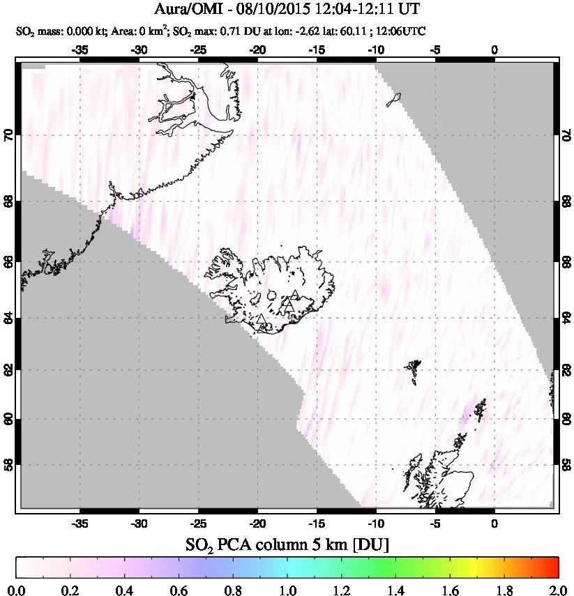 A sulfur dioxide image over Iceland on Aug 10, 2015.