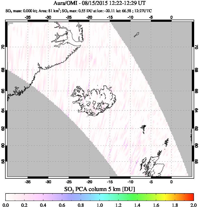 A sulfur dioxide image over Iceland on Aug 15, 2015.