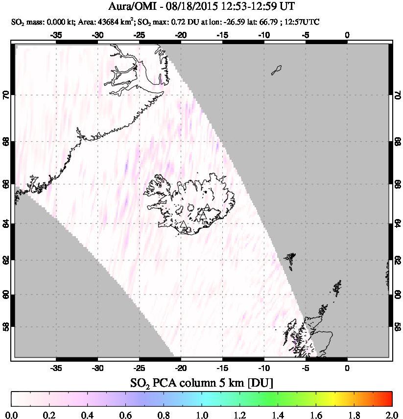 A sulfur dioxide image over Iceland on Aug 18, 2015.