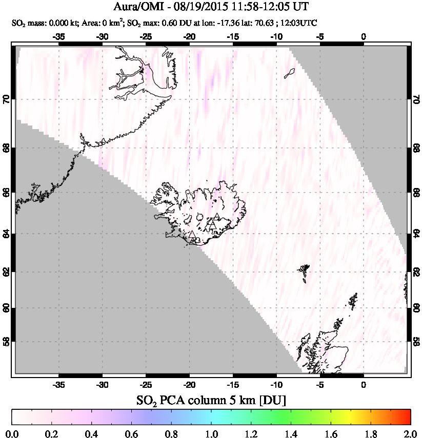 A sulfur dioxide image over Iceland on Aug 19, 2015.