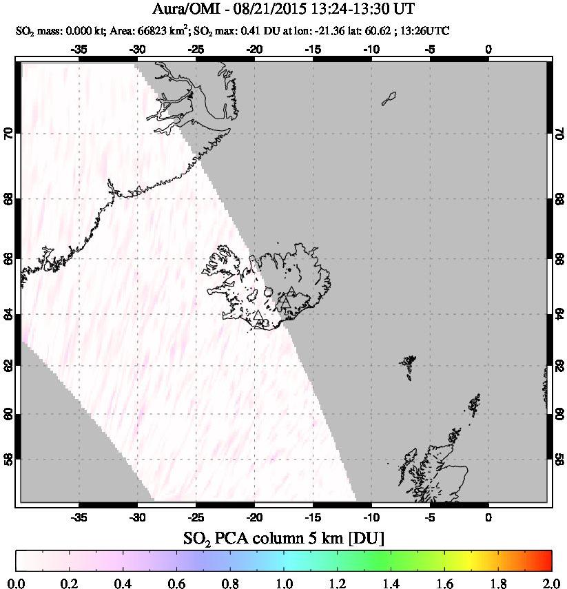 A sulfur dioxide image over Iceland on Aug 21, 2015.