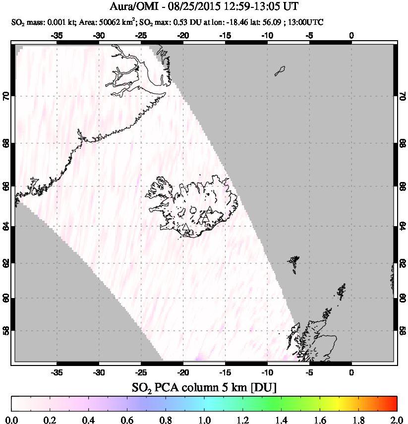 A sulfur dioxide image over Iceland on Aug 25, 2015.