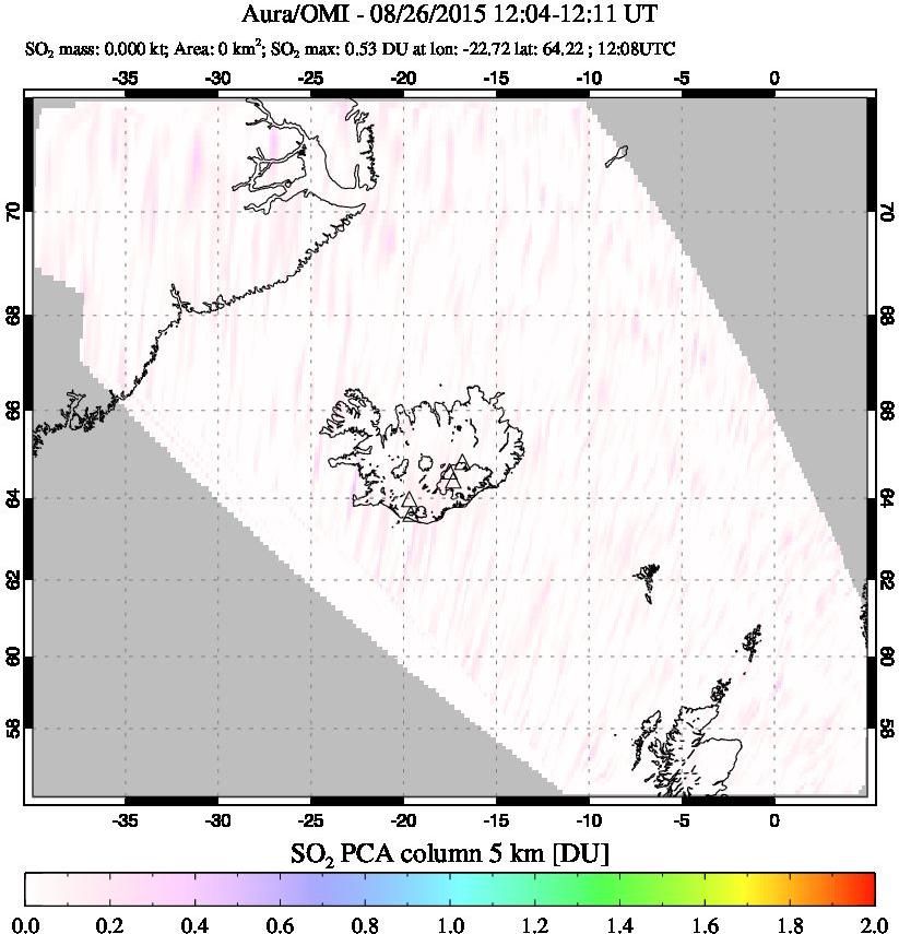 A sulfur dioxide image over Iceland on Aug 26, 2015.