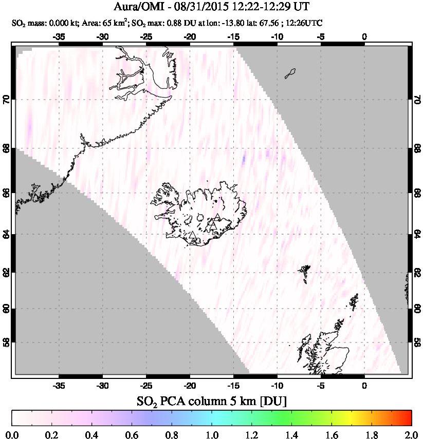 A sulfur dioxide image over Iceland on Aug 31, 2015.