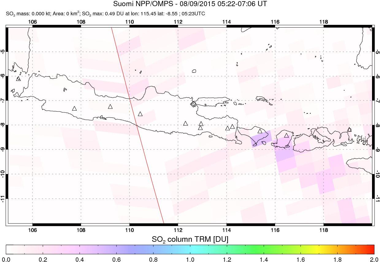 A sulfur dioxide image over Java, Indonesia on Aug 09, 2015.