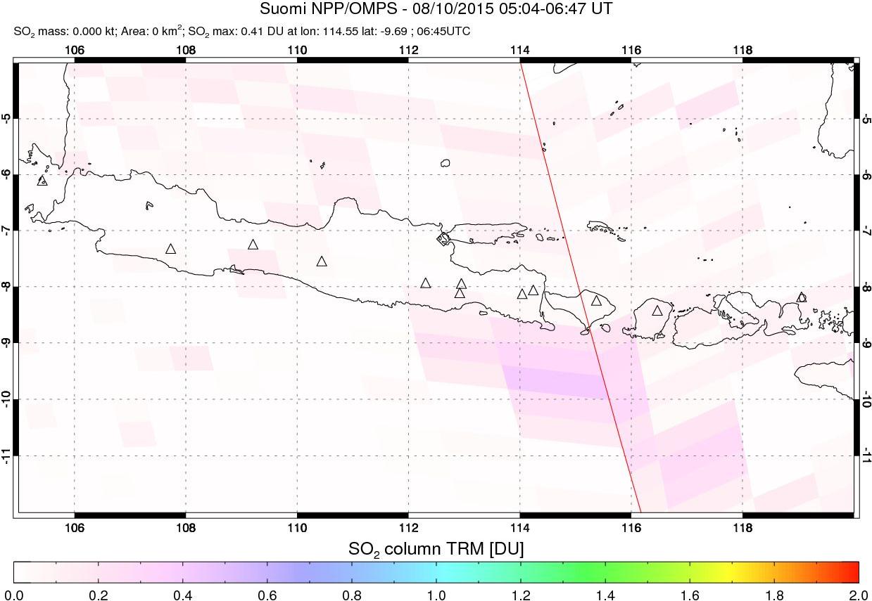 A sulfur dioxide image over Java, Indonesia on Aug 10, 2015.