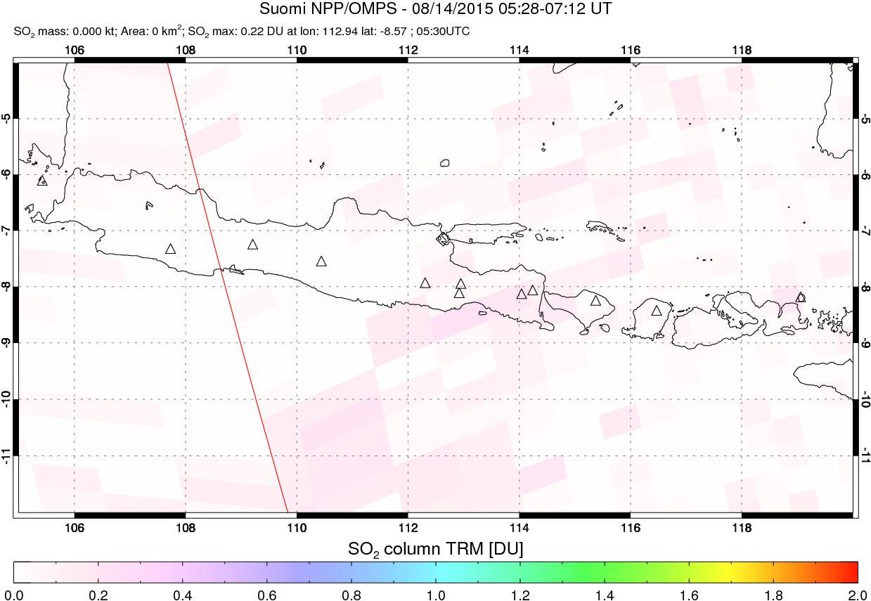 A sulfur dioxide image over Java, Indonesia on Aug 14, 2015.