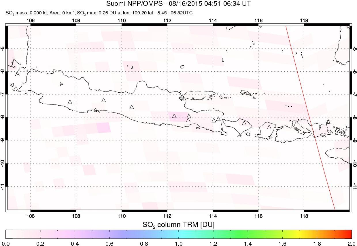A sulfur dioxide image over Java, Indonesia on Aug 16, 2015.