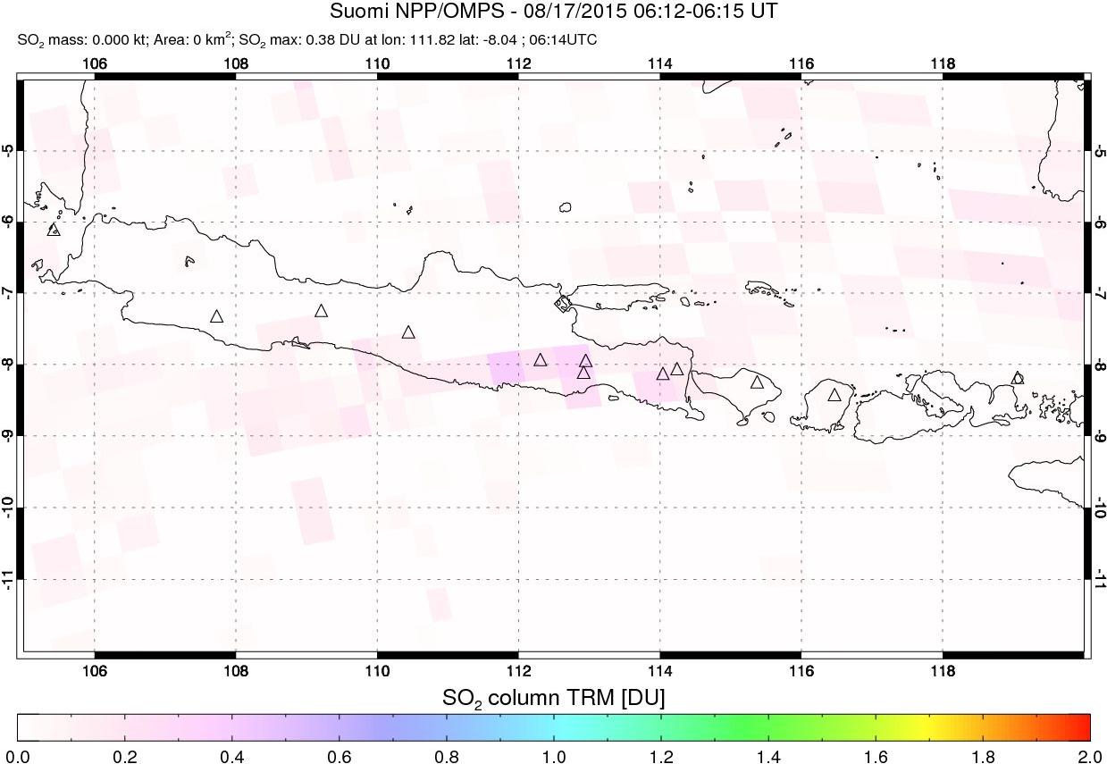 A sulfur dioxide image over Java, Indonesia on Aug 17, 2015.