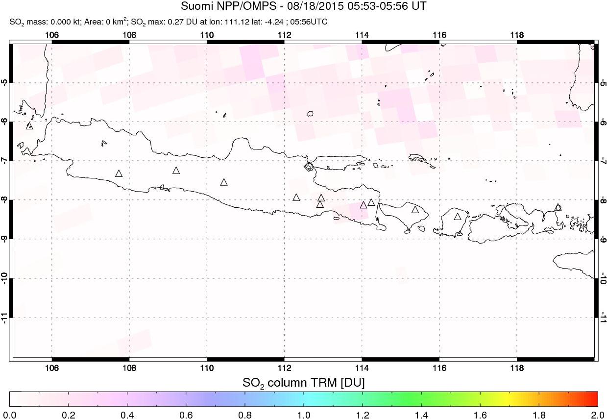 A sulfur dioxide image over Java, Indonesia on Aug 18, 2015.