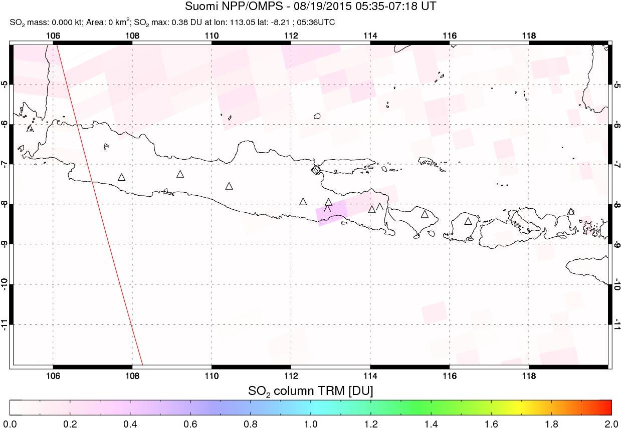 A sulfur dioxide image over Java, Indonesia on Aug 19, 2015.