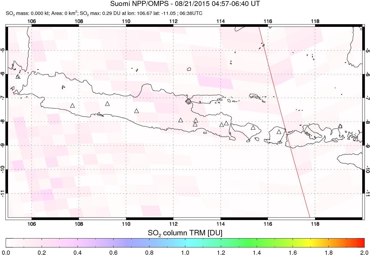 A sulfur dioxide image over Java, Indonesia on Aug 21, 2015.