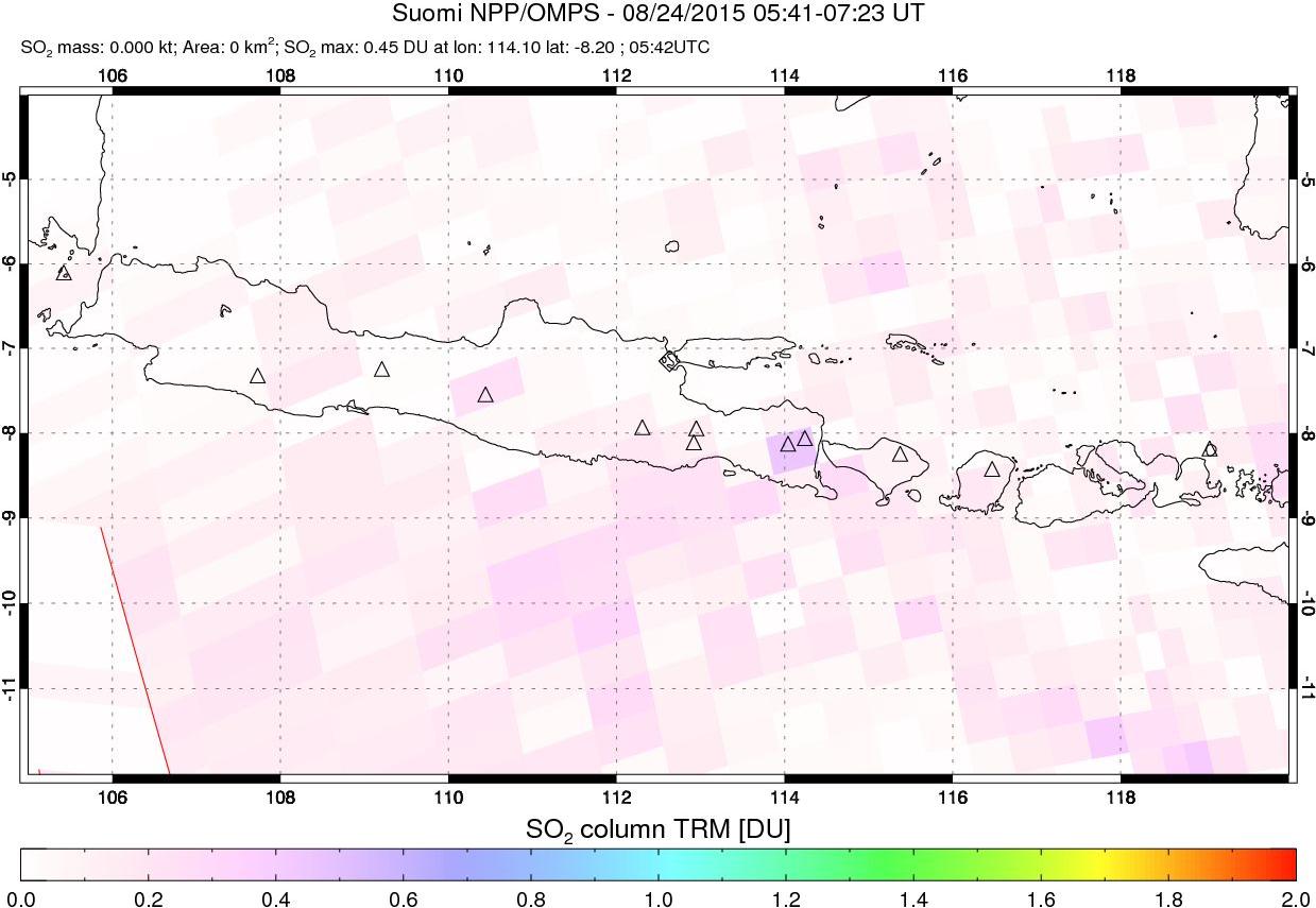 A sulfur dioxide image over Java, Indonesia on Aug 24, 2015.