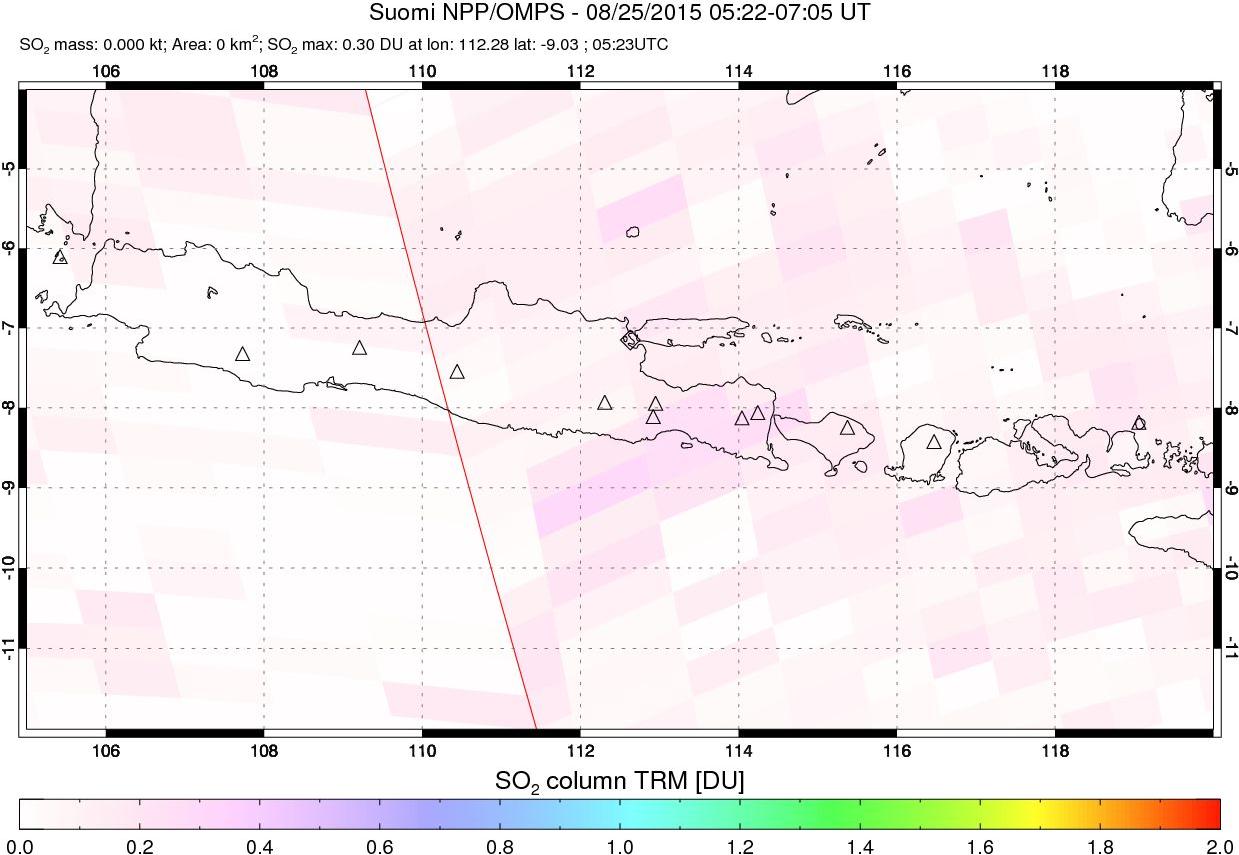 A sulfur dioxide image over Java, Indonesia on Aug 25, 2015.