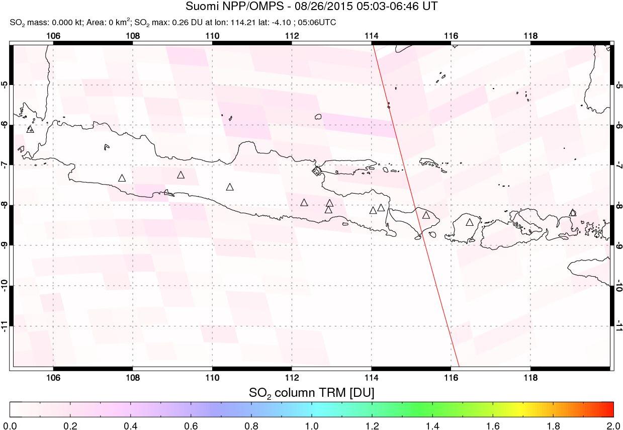 A sulfur dioxide image over Java, Indonesia on Aug 26, 2015.