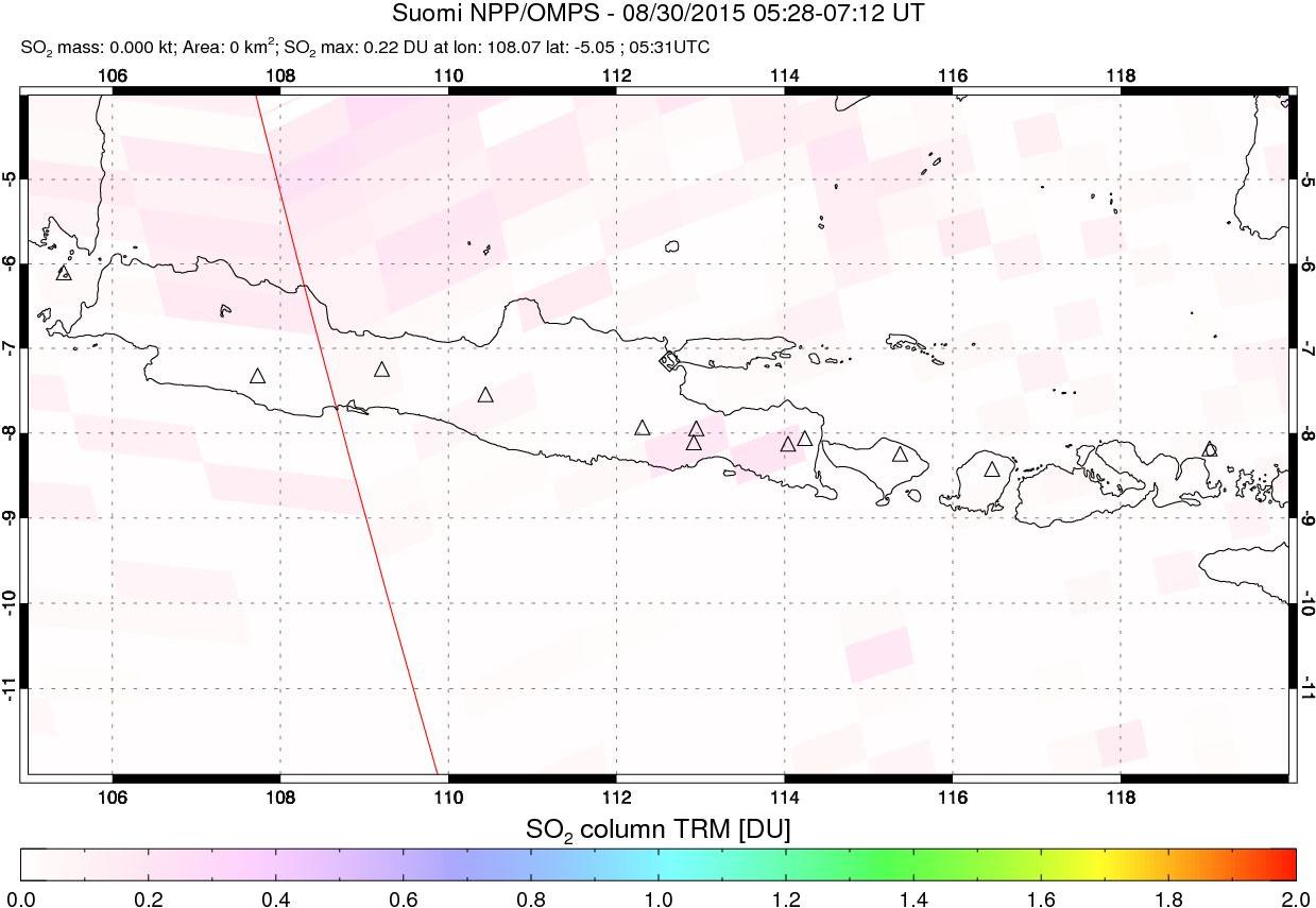A sulfur dioxide image over Java, Indonesia on Aug 30, 2015.