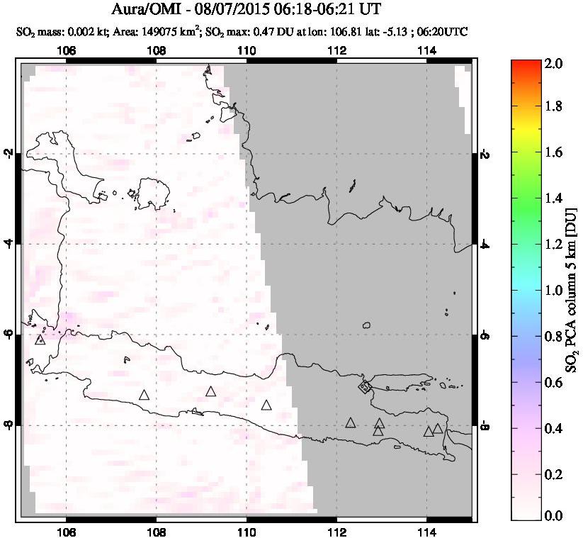 A sulfur dioxide image over Java, Indonesia on Aug 07, 2015.