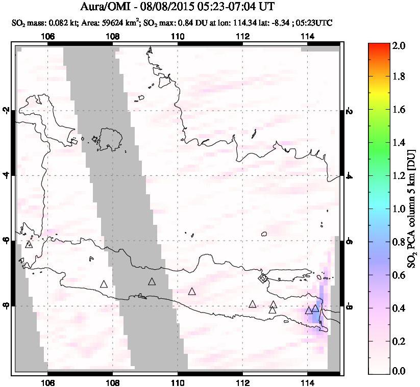 A sulfur dioxide image over Java, Indonesia on Aug 08, 2015.
