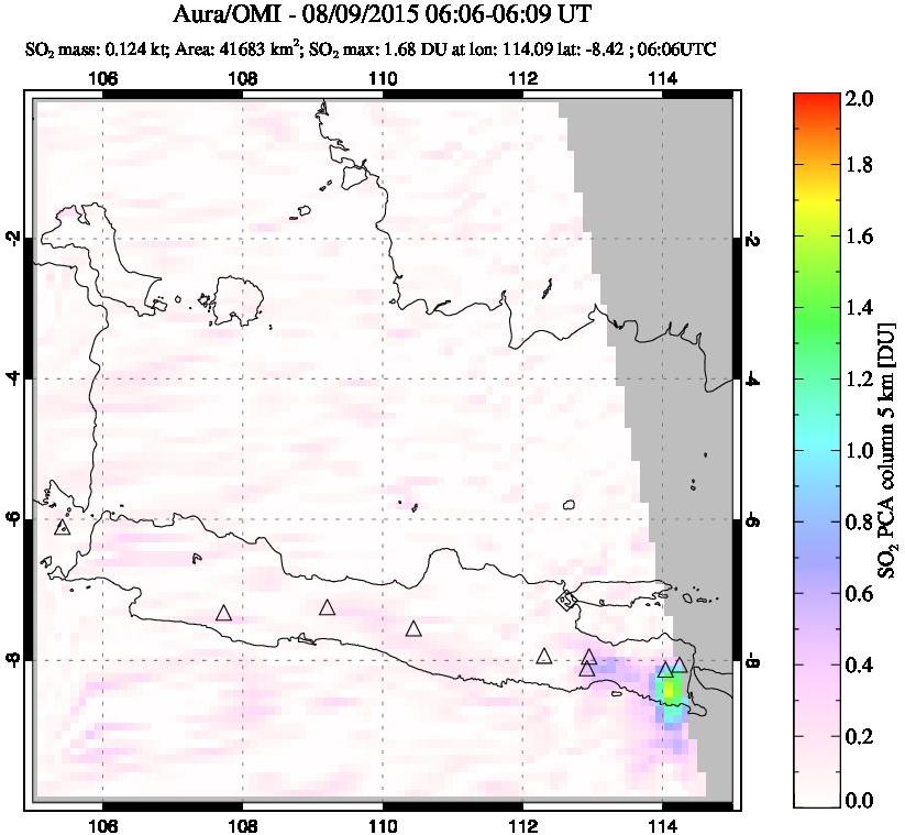 A sulfur dioxide image over Java, Indonesia on Aug 09, 2015.