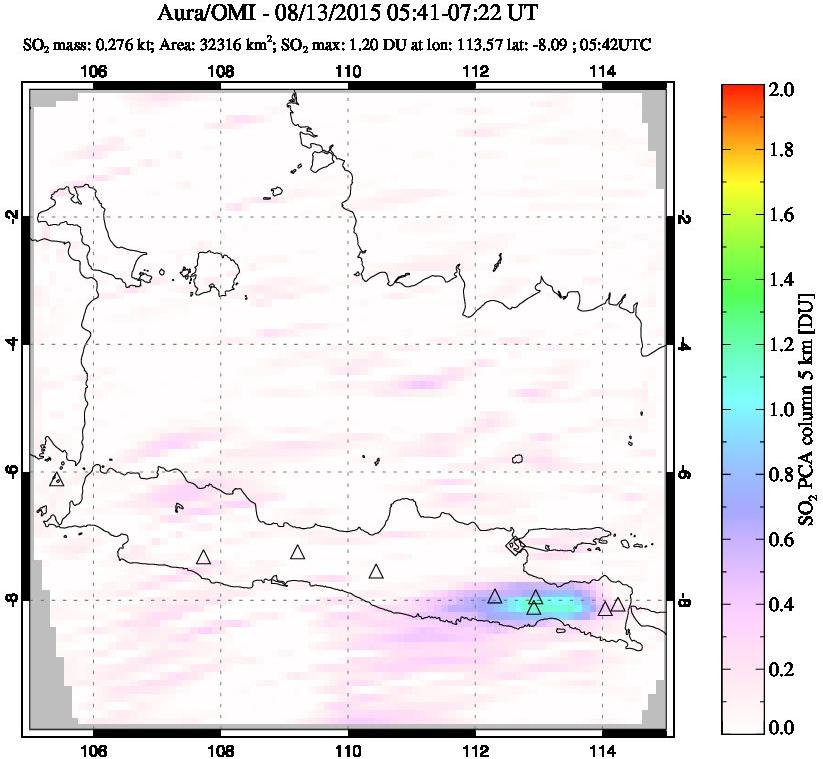 A sulfur dioxide image over Java, Indonesia on Aug 13, 2015.
