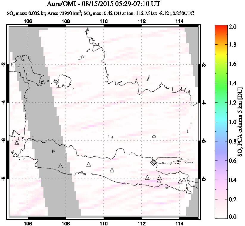 A sulfur dioxide image over Java, Indonesia on Aug 15, 2015.