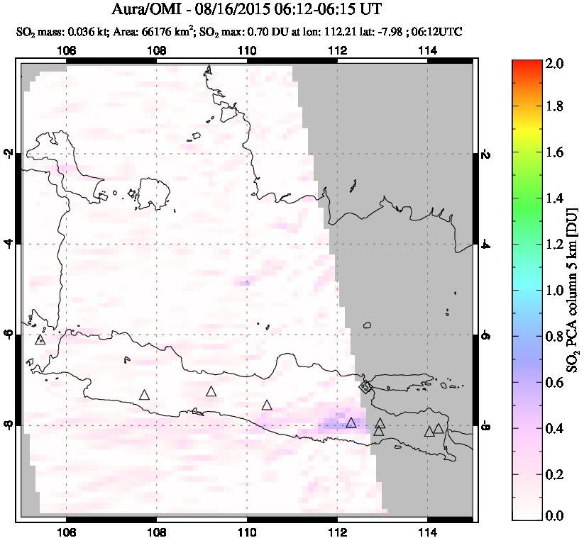 A sulfur dioxide image over Java, Indonesia on Aug 16, 2015.
