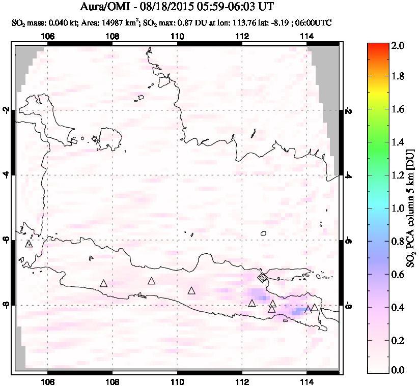 A sulfur dioxide image over Java, Indonesia on Aug 18, 2015.