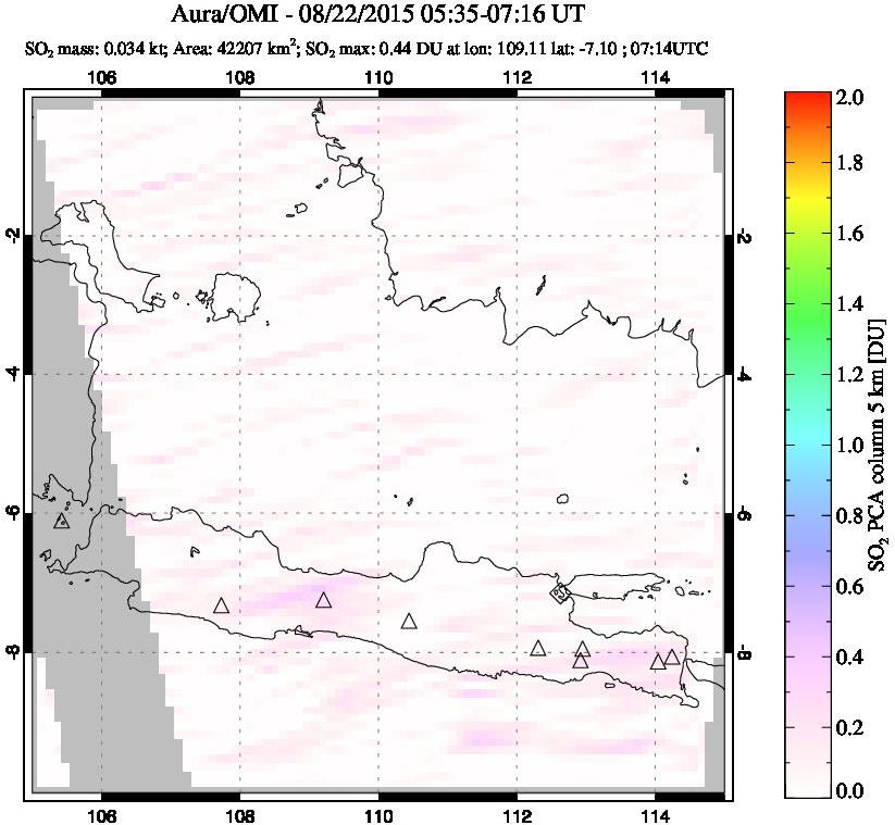 A sulfur dioxide image over Java, Indonesia on Aug 22, 2015.