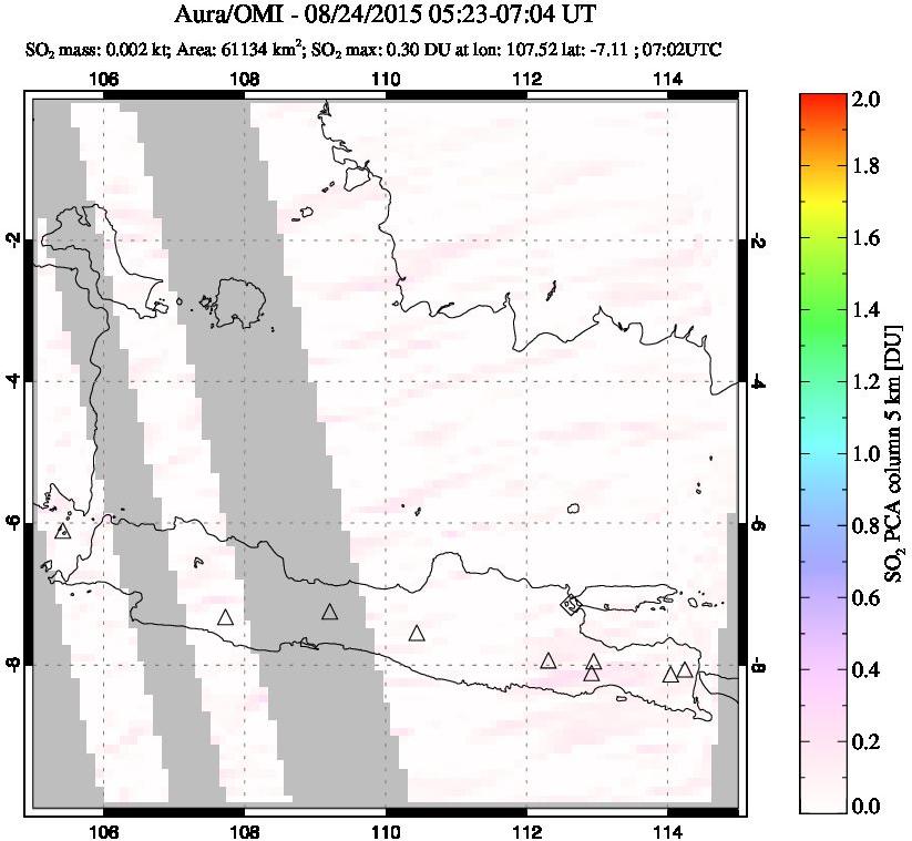 A sulfur dioxide image over Java, Indonesia on Aug 24, 2015.