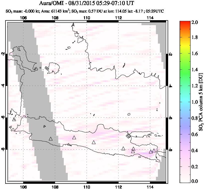 A sulfur dioxide image over Java, Indonesia on Aug 31, 2015.