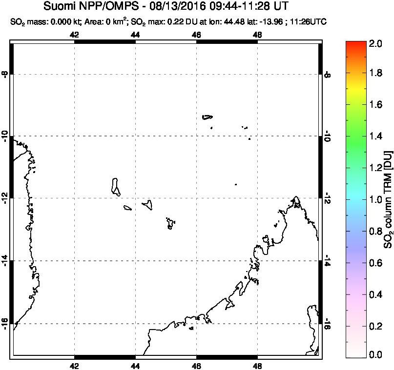 A sulfur dioxide image over Comoro Islands on Aug 13, 2016.
