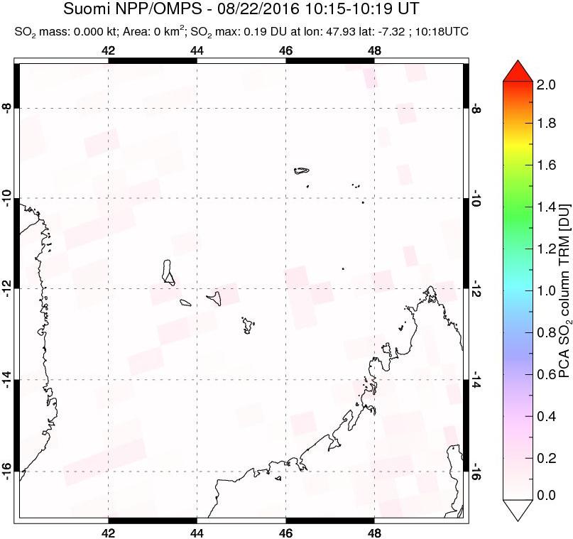 A sulfur dioxide image over Comoro Islands on Aug 22, 2016.