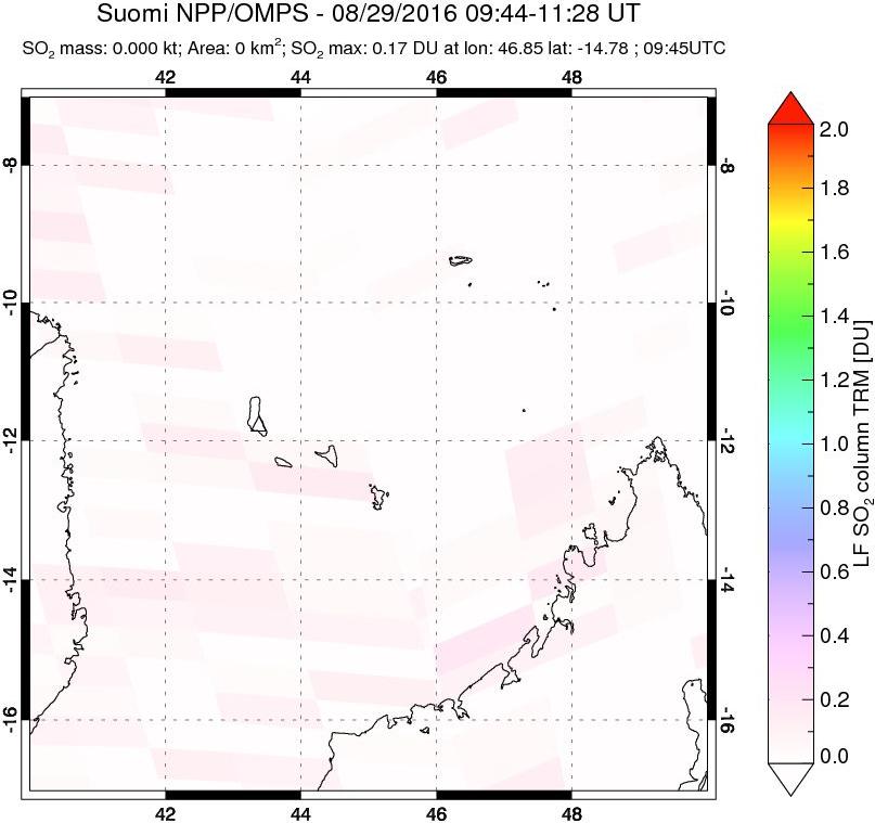 A sulfur dioxide image over Comoro Islands on Aug 29, 2016.