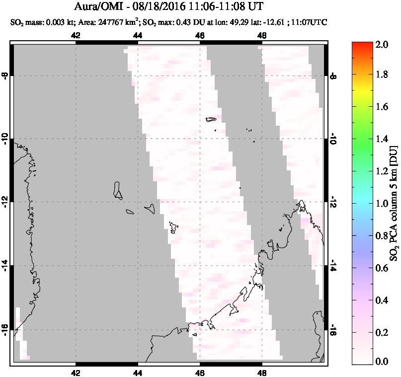 A sulfur dioxide image over Comoro Islands on Aug 18, 2016.