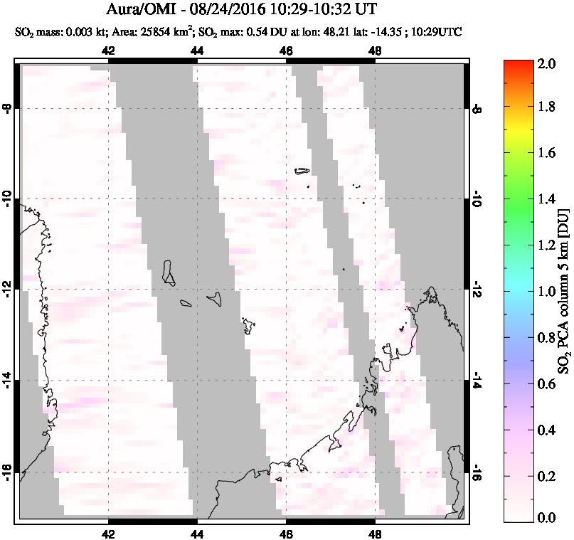 A sulfur dioxide image over Comoro Islands on Aug 24, 2016.