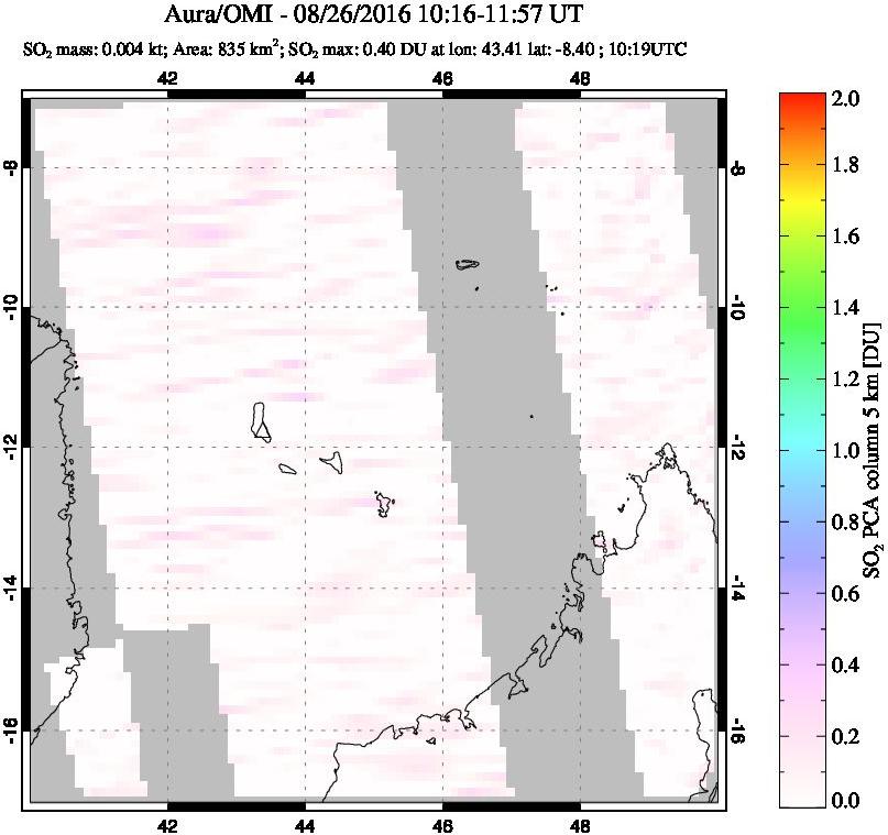 A sulfur dioxide image over Comoro Islands on Aug 26, 2016.