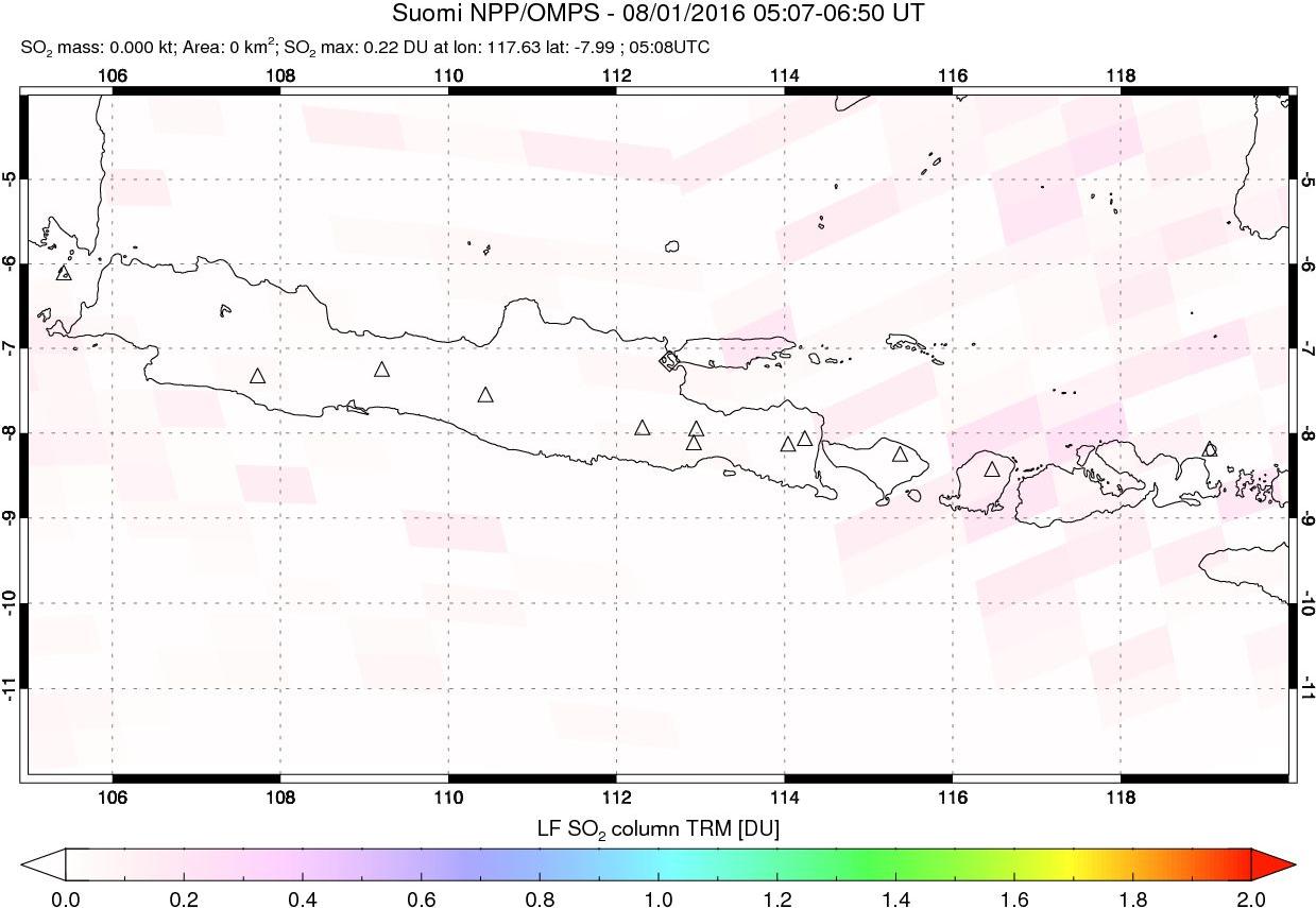 A sulfur dioxide image over Java, Indonesia on Aug 01, 2016.