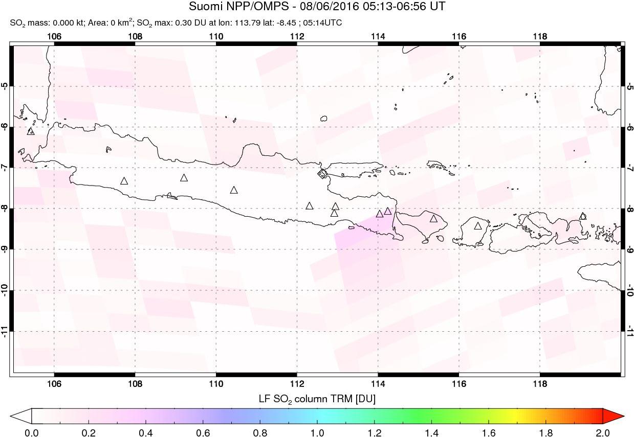 A sulfur dioxide image over Java, Indonesia on Aug 06, 2016.