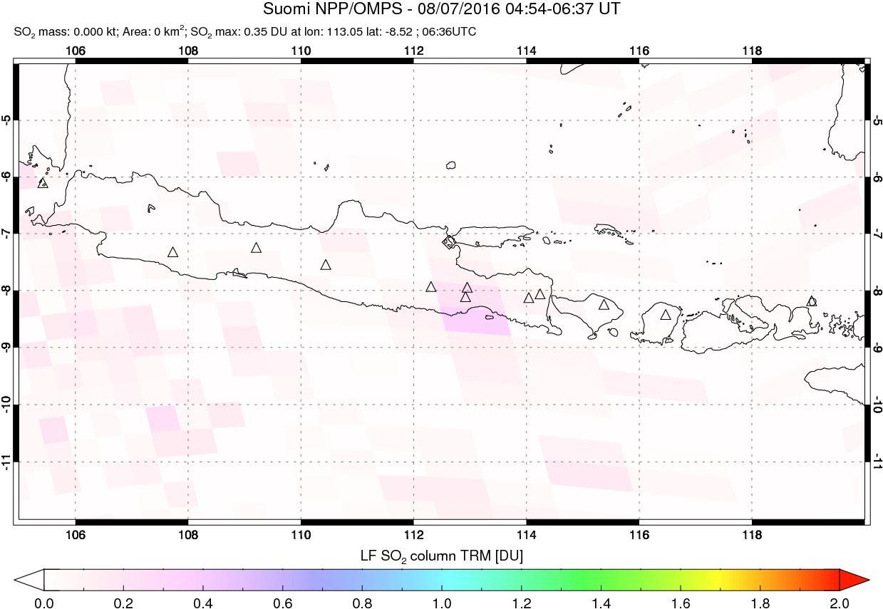 A sulfur dioxide image over Java, Indonesia on Aug 07, 2016.