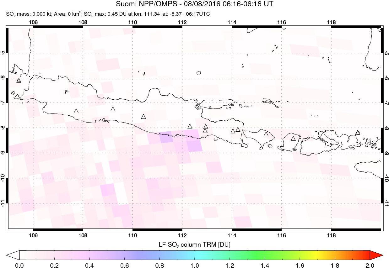 A sulfur dioxide image over Java, Indonesia on Aug 08, 2016.