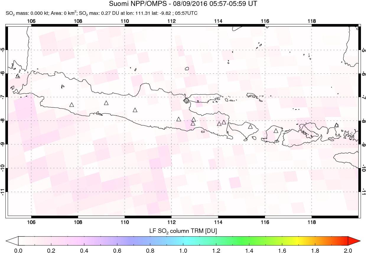 A sulfur dioxide image over Java, Indonesia on Aug 09, 2016.