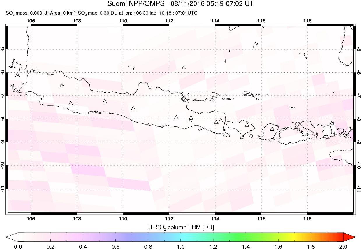 A sulfur dioxide image over Java, Indonesia on Aug 11, 2016.