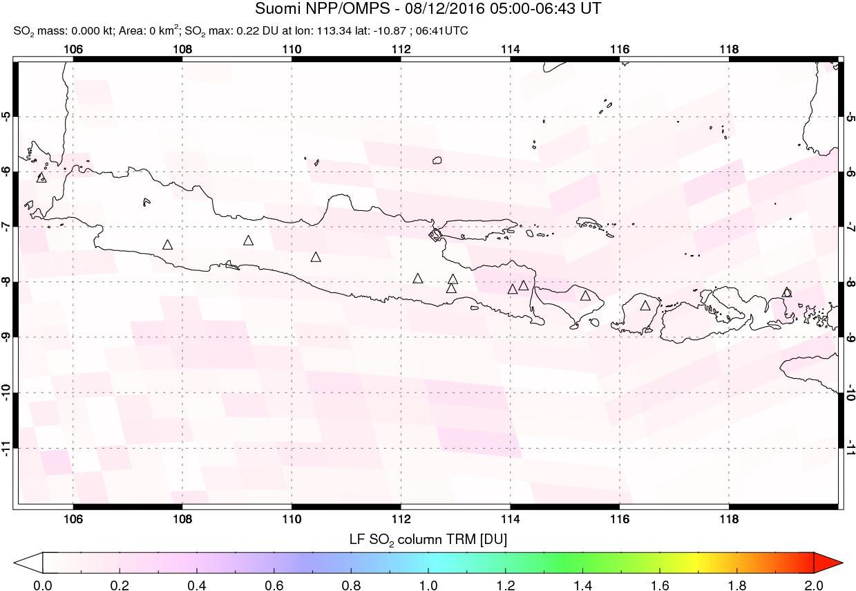 A sulfur dioxide image over Java, Indonesia on Aug 12, 2016.
