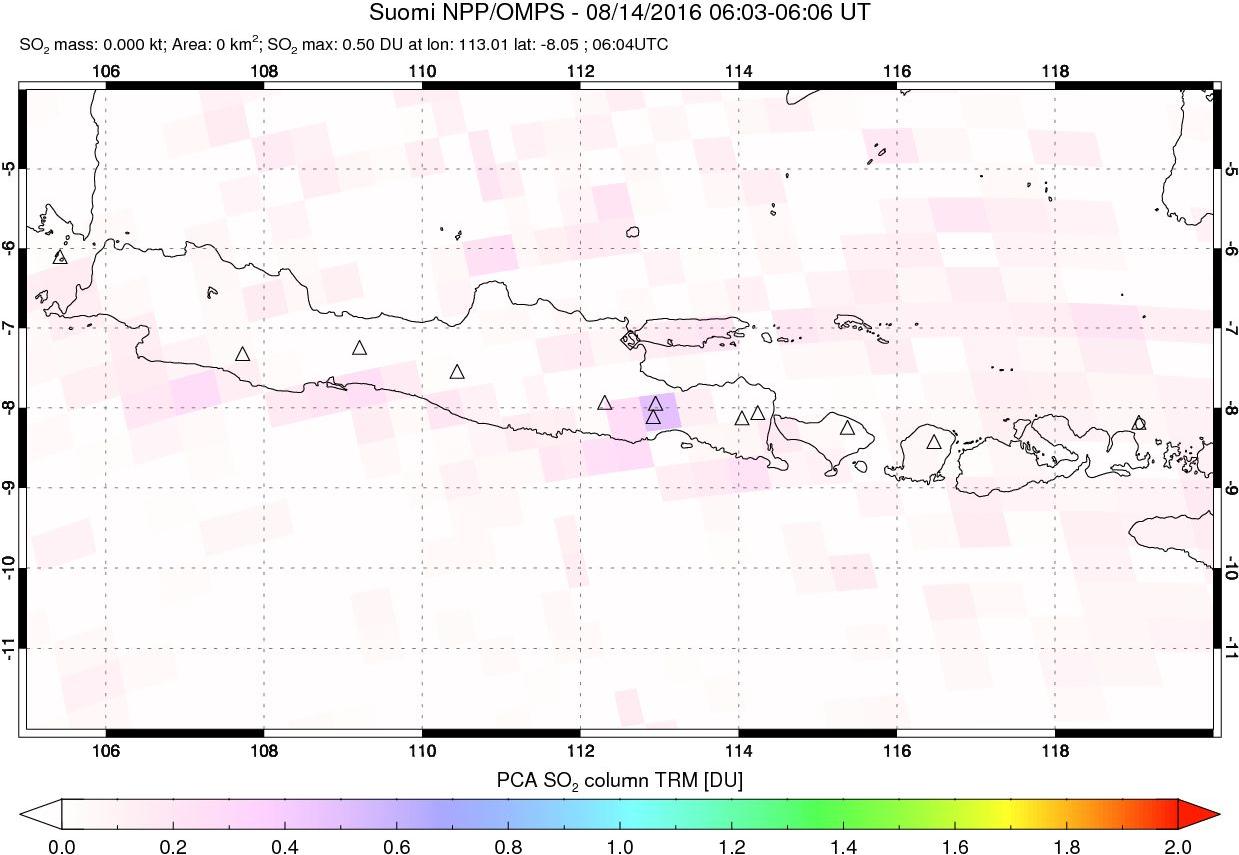 A sulfur dioxide image over Java, Indonesia on Aug 14, 2016.