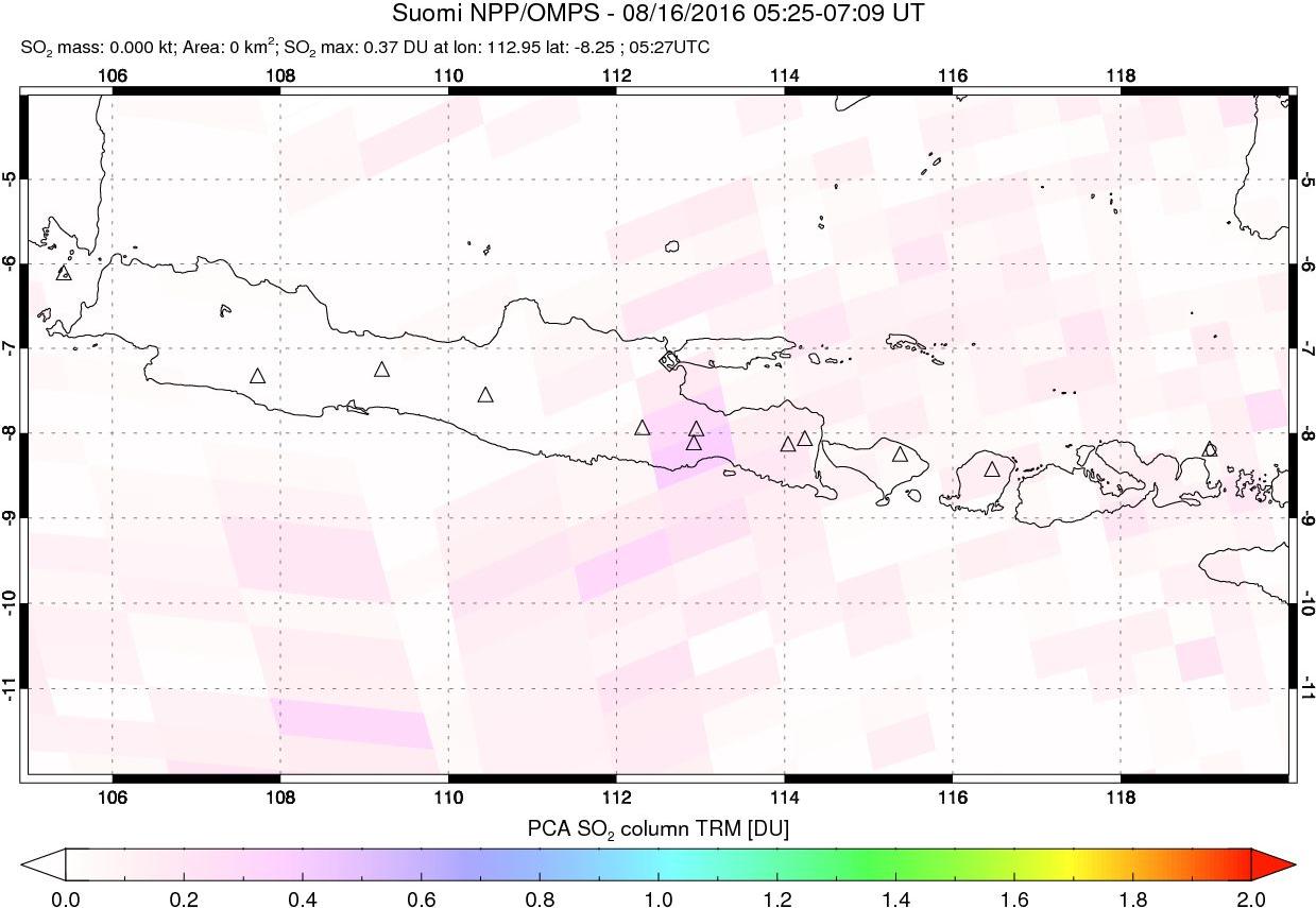 A sulfur dioxide image over Java, Indonesia on Aug 16, 2016.