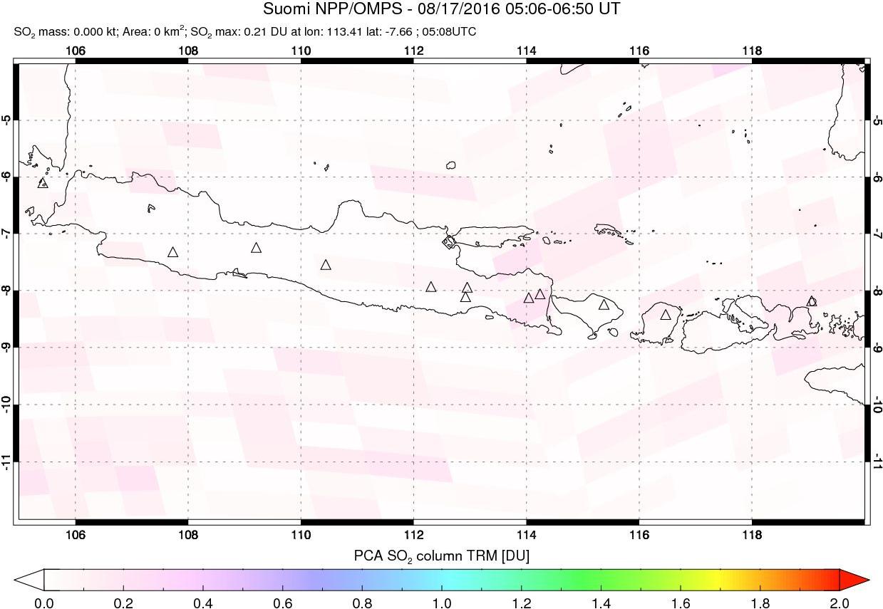 A sulfur dioxide image over Java, Indonesia on Aug 17, 2016.