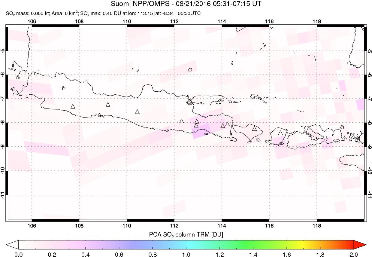 A sulfur dioxide image over Java, Indonesia on Aug 21, 2016.