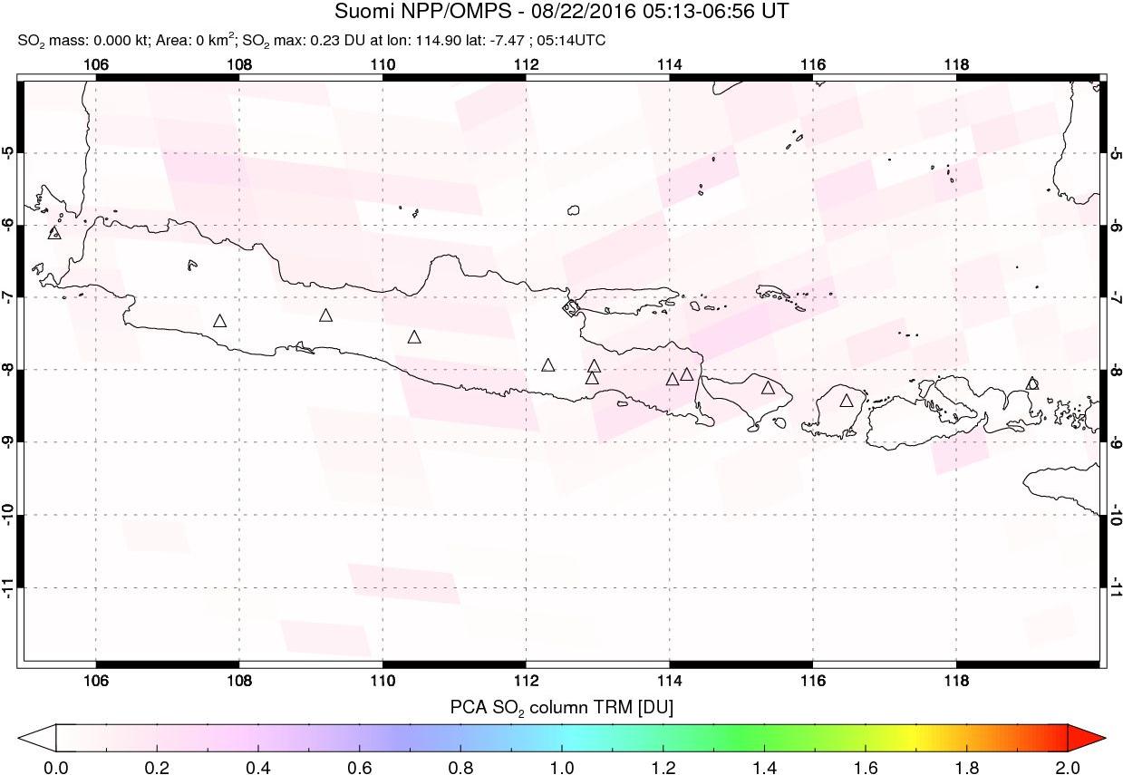 A sulfur dioxide image over Java, Indonesia on Aug 22, 2016.